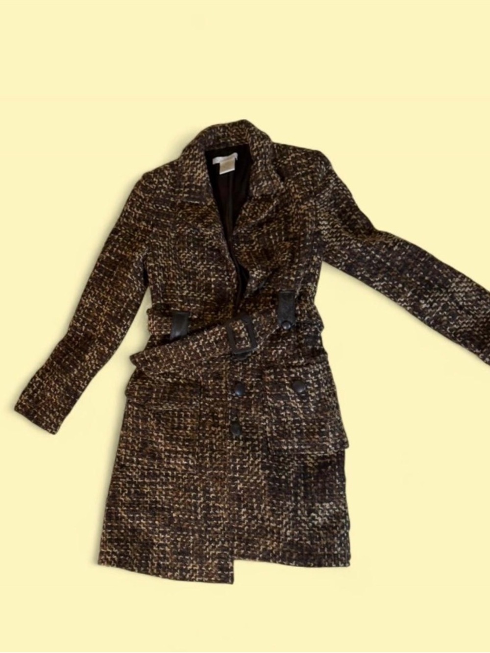 Charlotte Russe Brown Tweed Belted Trench Coat